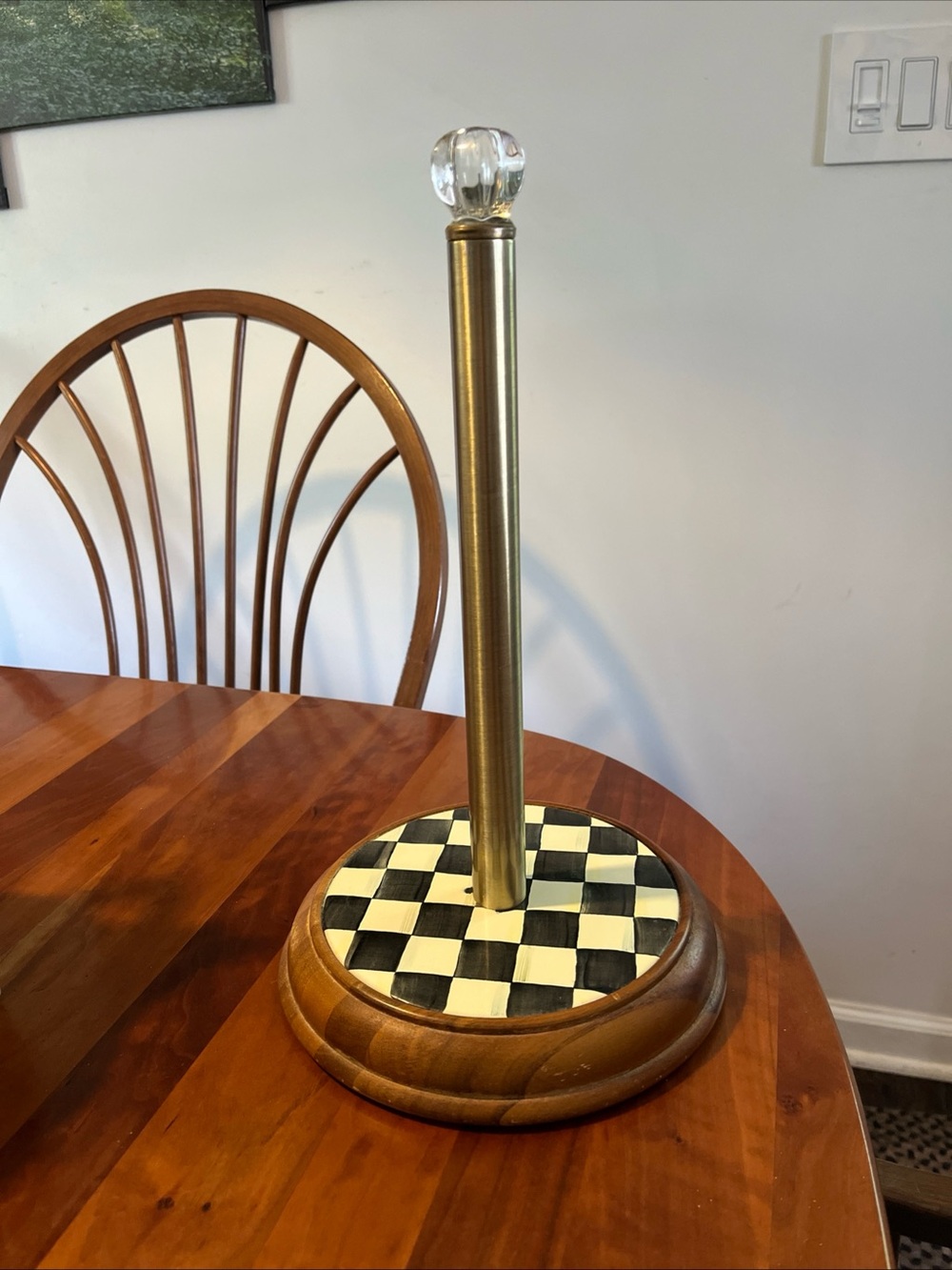 McKenzie Childs Brass and Wood Paper Towel Holder Checker